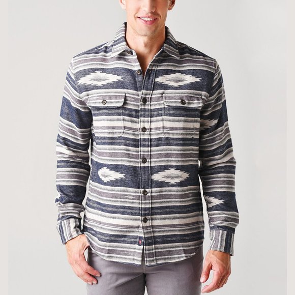 Faherty Other - NWT Faherty Canyon Over Shirt Smoke Serape Stripe Navy/Grey Aztec Print Medium M